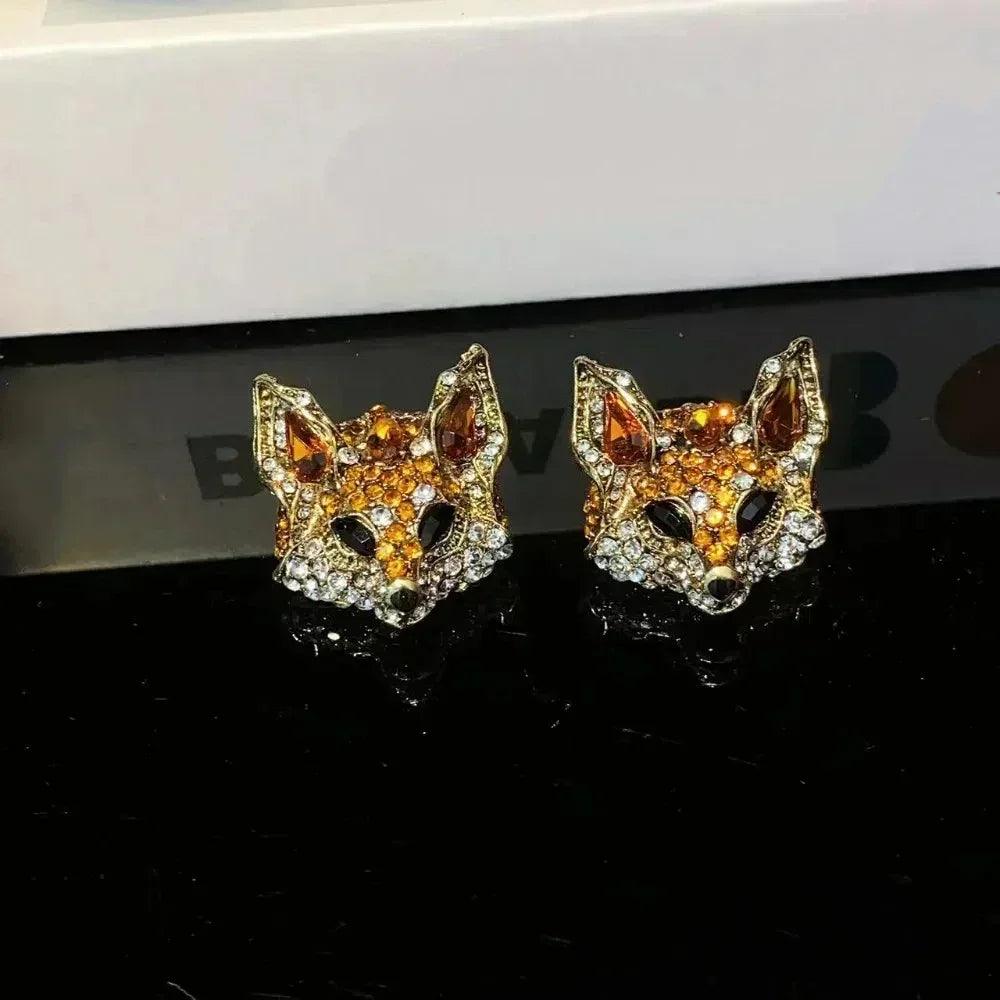 Luxury crystal cat necklace earrings beaded exaggerated rhinestones pendant accessories neck jewelry