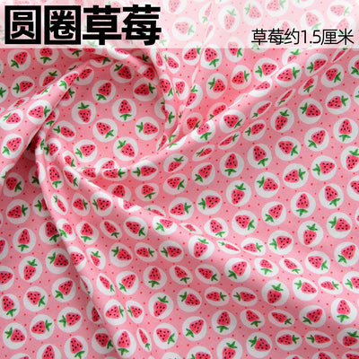 145x50cm Handmade Pink Strawberry Cotton Fabric for DIY Clothing, Ins Countryside Dress for Baby and Pet Cloth