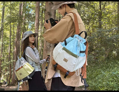 2025 Mountain Style Backpack Couple, Retro Color Block Hiking Bag, Lightweight Large Capacity Daypack for Outdoor