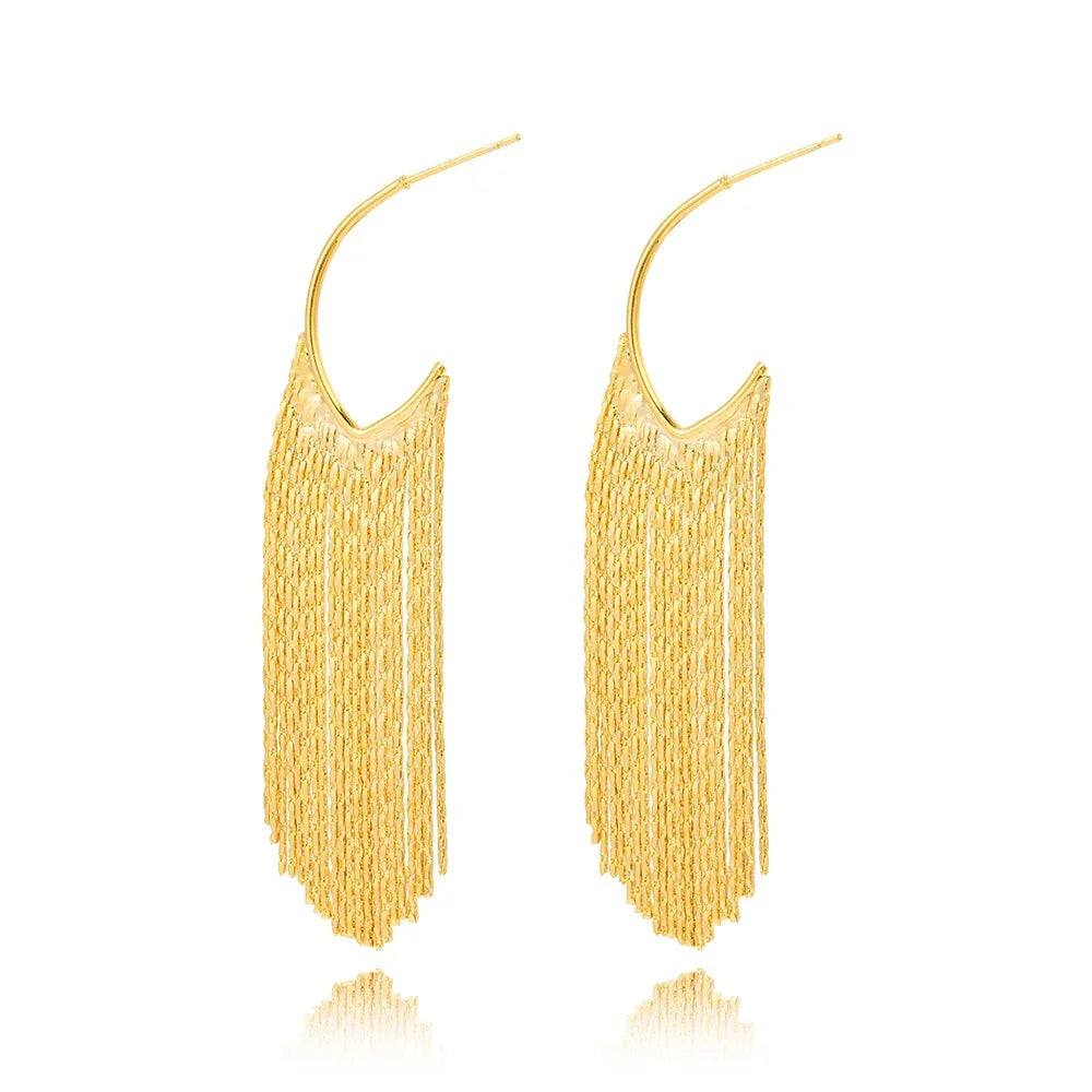 Fashion Statement Long Statement Gold Plated Bling Tassel Earring For Women Female Stainless Steel Wedding Daily Pendant Jewelry