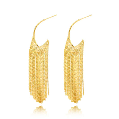 Fashion Statement Long Statement Gold Plated Bling Tassel Earring For Women Female Stainless Steel Wedding Daily Pendant Jewelry
