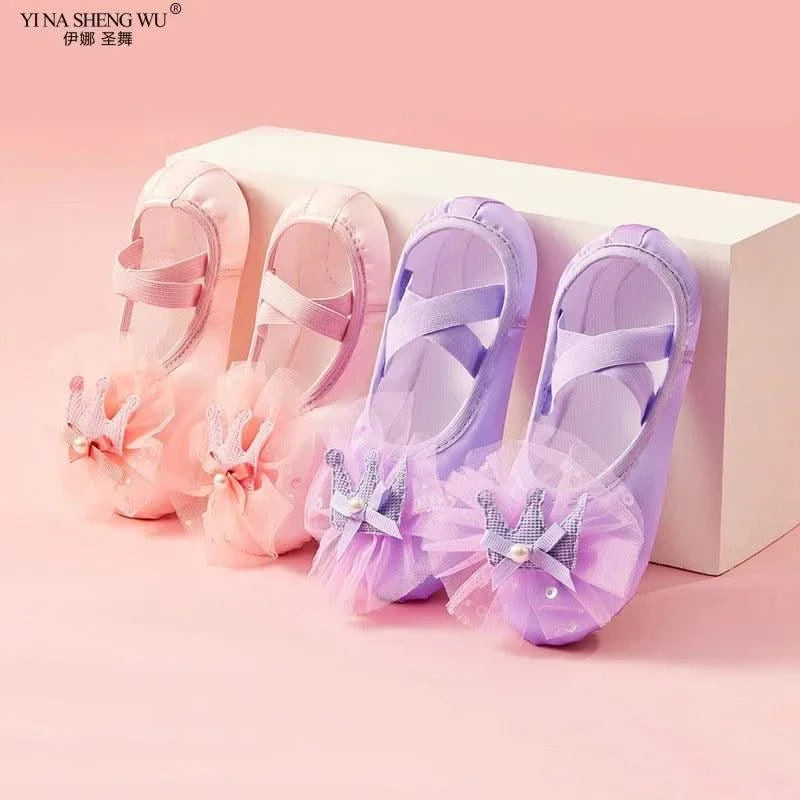 Ballet Dance Shoes for Children's Ballet Latin Dance Soft Sole Slippers Children Dance Practise Ballerina Crown Training Shoes