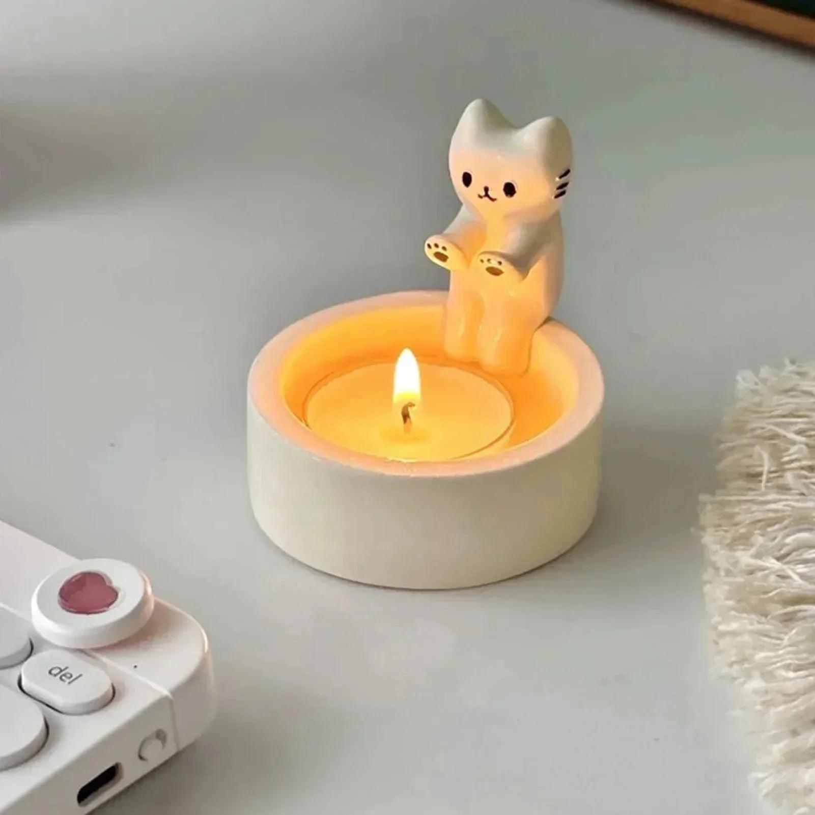 Cute kitten candle candlestick cartoon cat aromatherapy holder durable birthday gift ornament