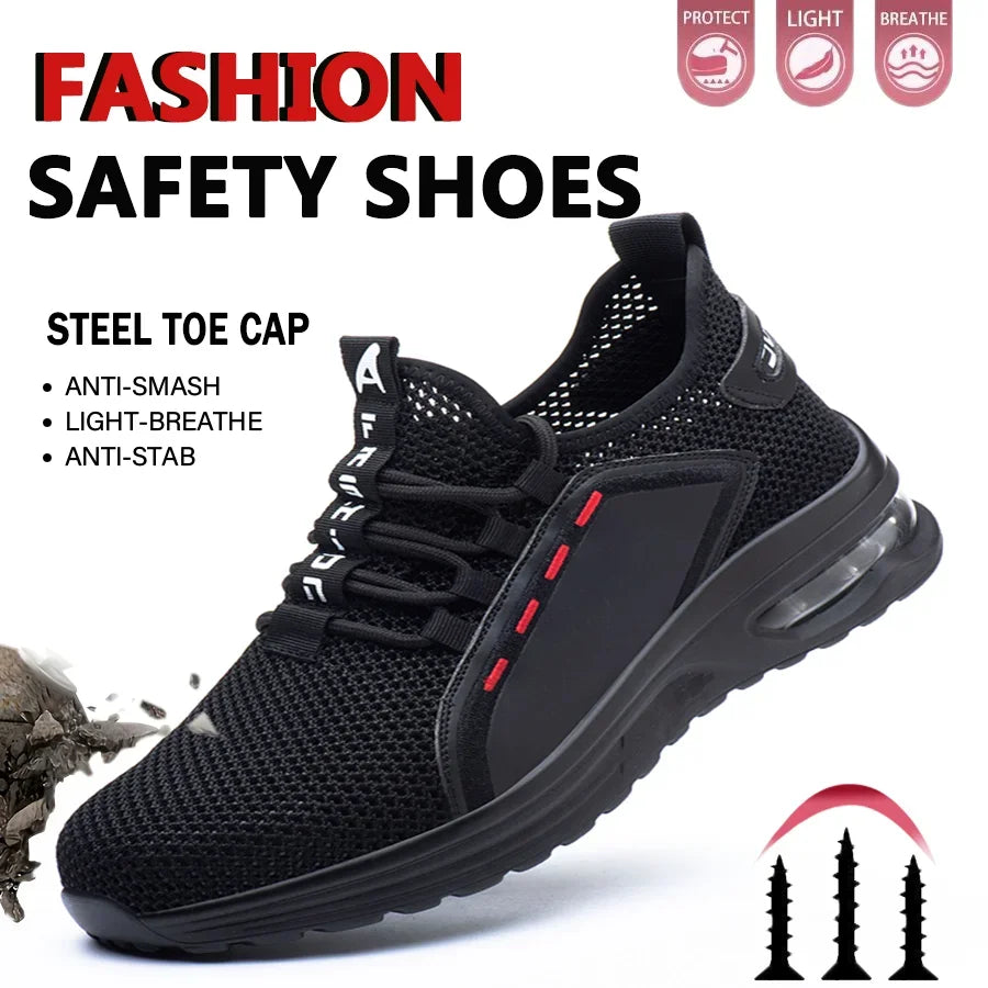 Lightweight Men's Safety Shoes Steel Toe Men's Work Shoes Slip Resistant Reinforced Shoes Man Fashion Breathable Sneaker