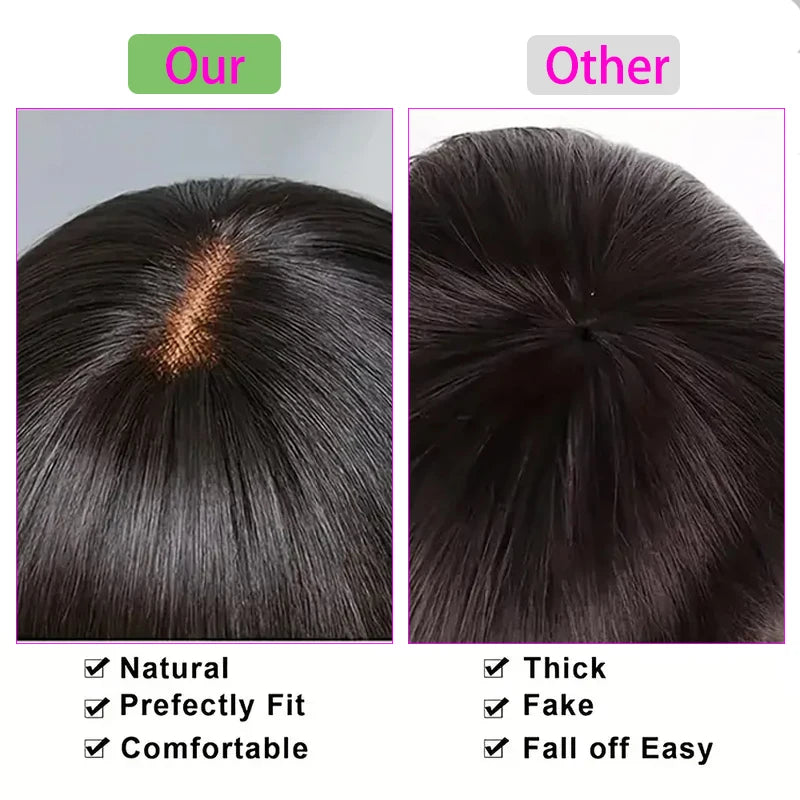 Unprocessed Raw Hair Short Bob Wig With Bangs Bone Straight Human Hair Wigs Fringe Middle Part Bob Lace Wigs Realistic Scalp Wig