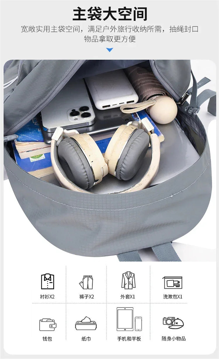 Fashionable and Wear-Resistant Outdoor Travel Backpack, Black and Red Contrasting Color Large-Capacity Mountaineering Bag with Waterproof Cover