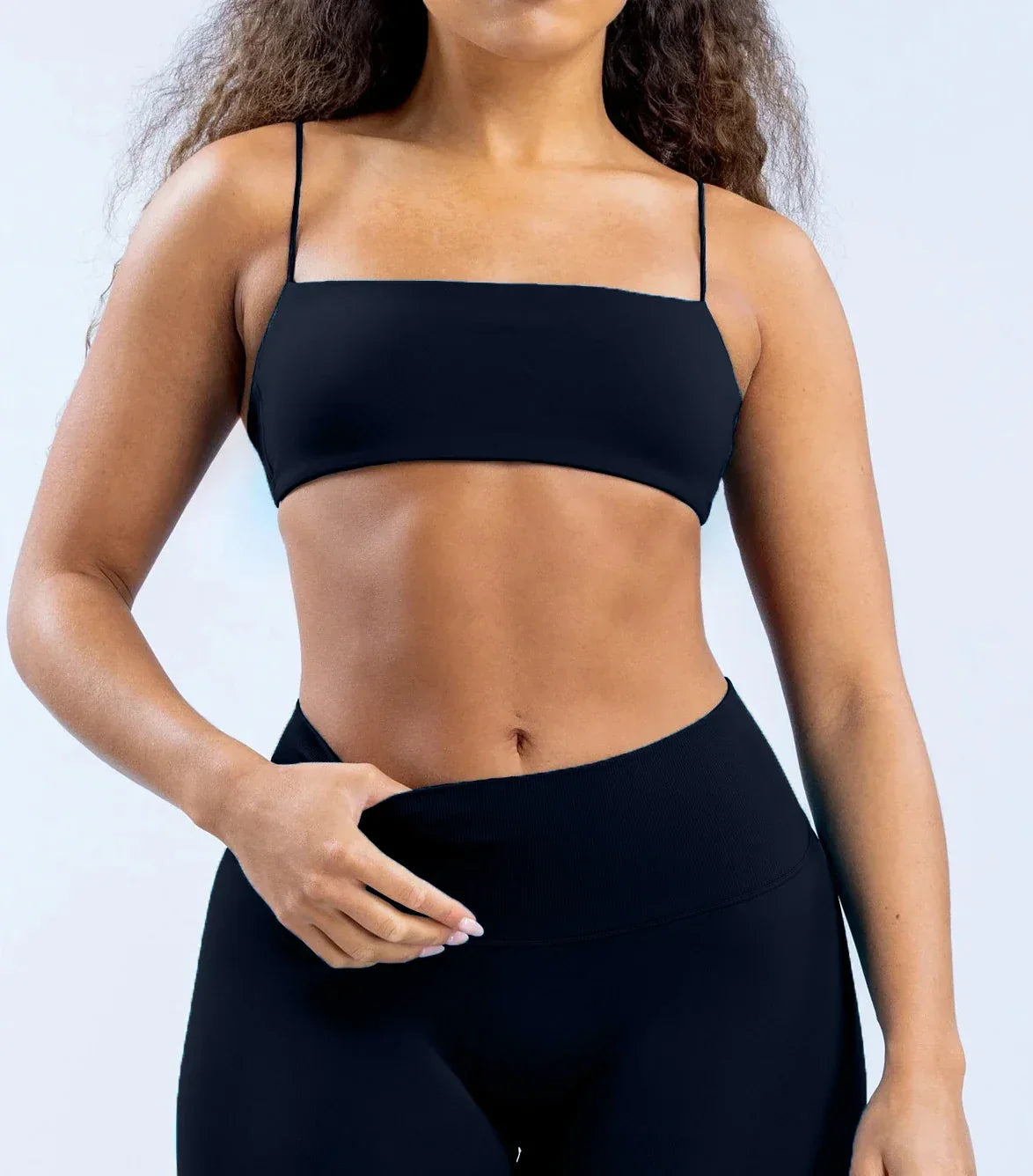 Women's gym sportswear with thin shoulder straps, fully matte back, exposed back, high elasticity sports bra with chest cushion