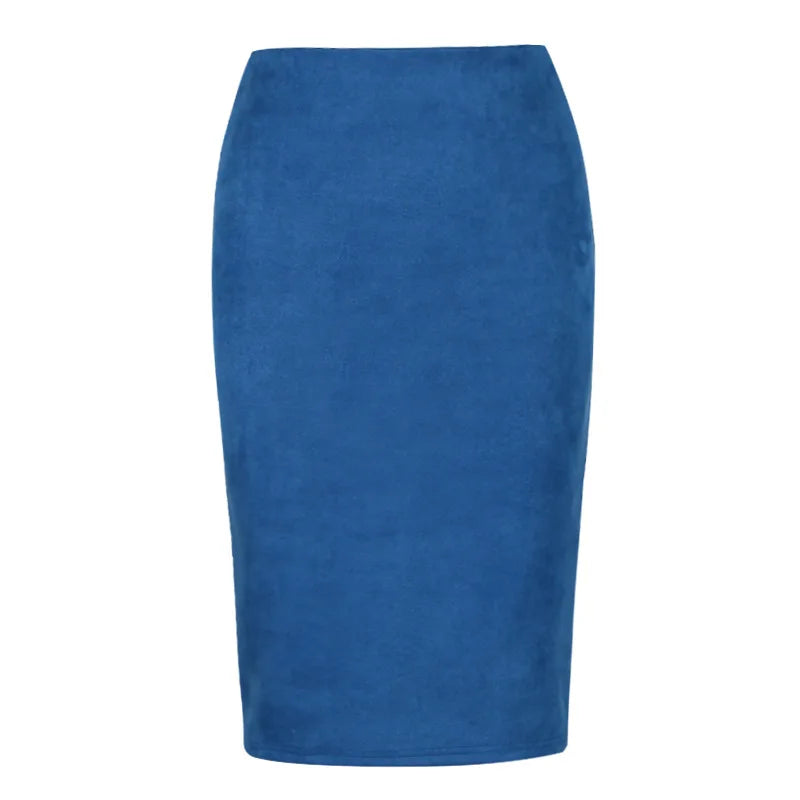 Women's suede solid color pencil skirt, spring and summer high waisted tight fitting retro suede split thick elastic skirt