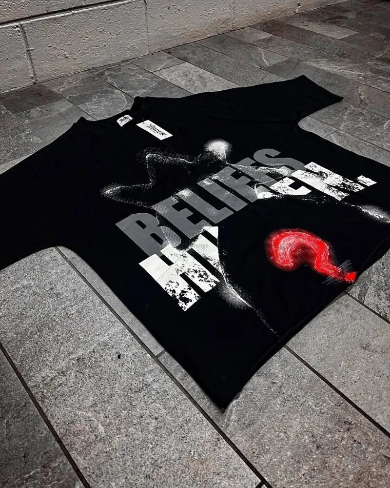 2025 European and American men clothing Oversized T-shirts hip-hop retro printed tops short-sleeved Goth Harajuku street shirts