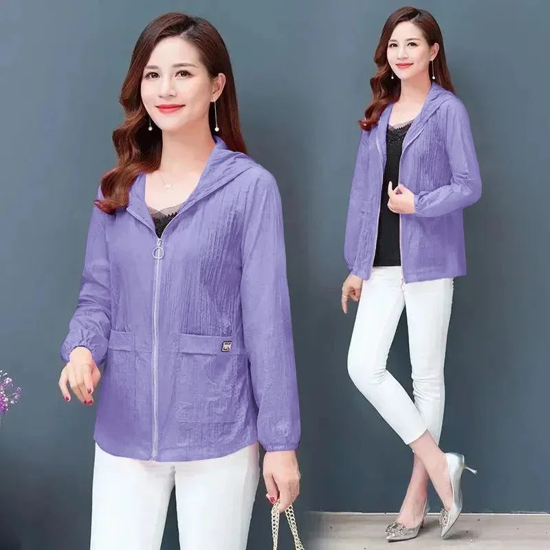 2025 New Summer Women Jacket Hooded Beach UV Jackets Female Long Sleeve Thin Sun Protection Clothing Windbreaker Ladies Casual
