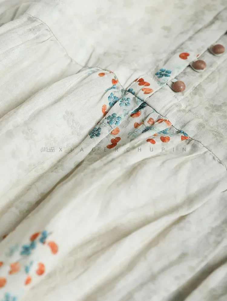 Summer Dress Women 2025 Long Print Elegant Clothing Vintage Elastic Waist Korean Beach Style V-Neck Fashion Robe Ropa De Mujer