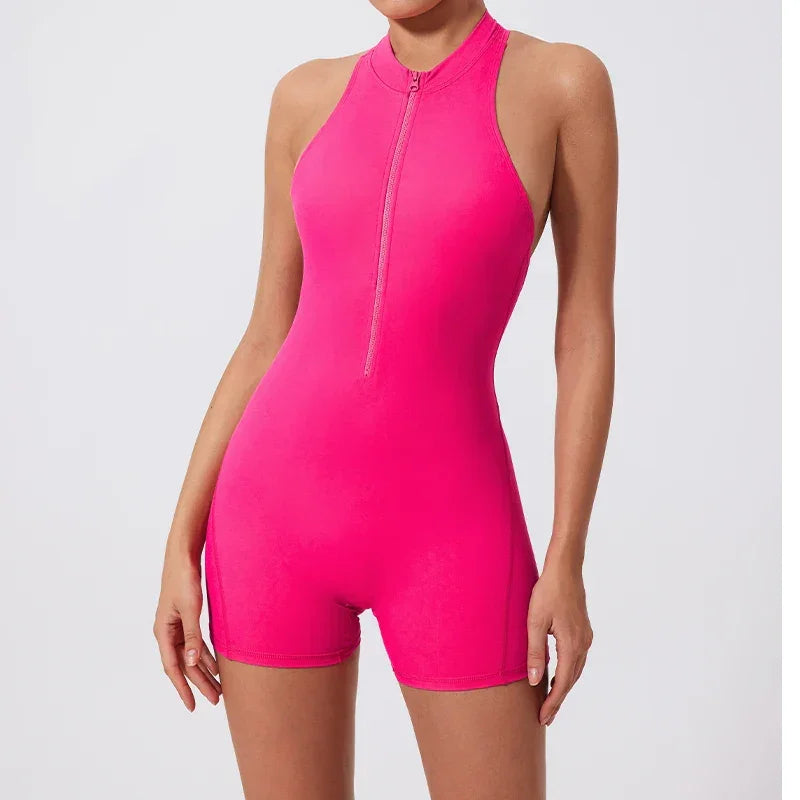 Scrunch Short Sports Jumpsuit Sleeveless Gym Set Women Yoga Clothing  Workout One-piece Suit Female Zipper Overalls for Woman