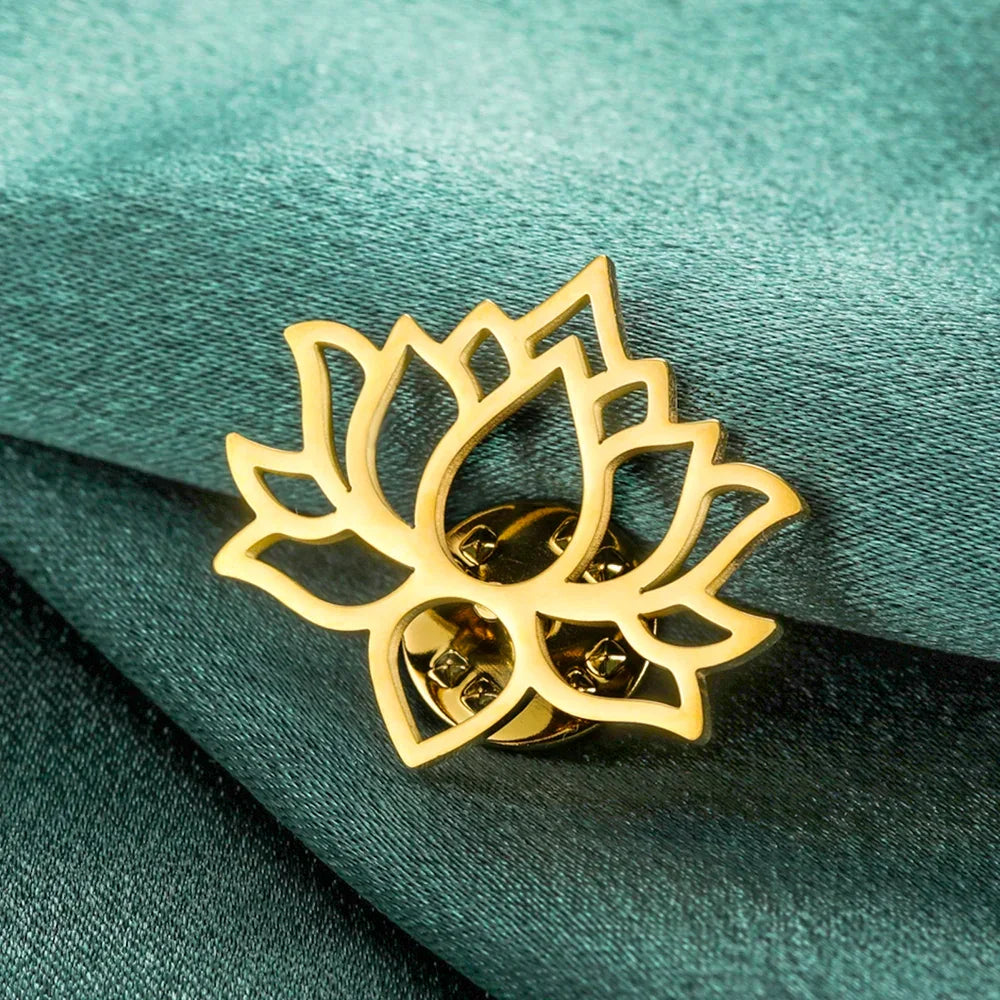 Dawapara Mandala Lotus Flower Brooch Lapel Pin Buddhism Spiritual Jewelry Fashion Stainless Steel Accessories