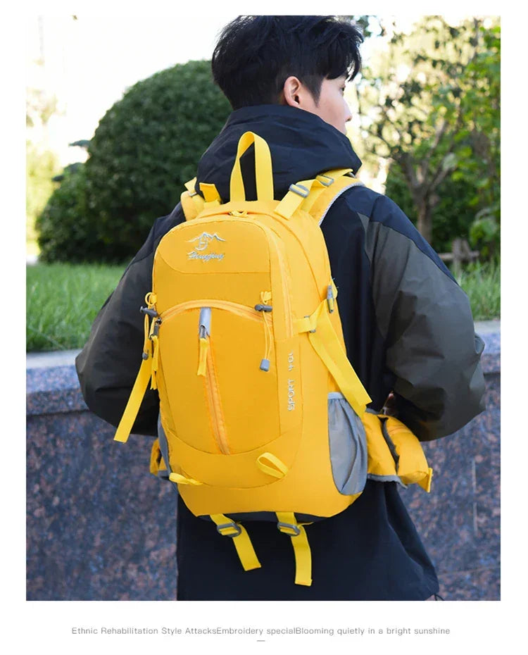 Fashionable and Wear-Resistant Outdoor Travel Backpack, Black and Red Contrasting Color Large-Capacity Mountaineering Bag with Waterproof Cover