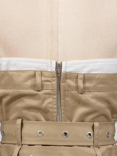 VGH Ameican Retro Irregular Cargo Dresses for Women Strapless Sleeveless High Waist Spliced Double Sashaes Midi Dress Female New