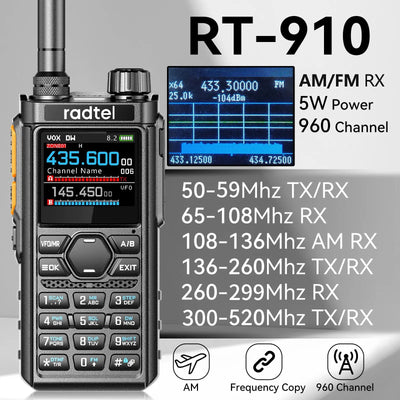 Radtel RT-910 45-59Mhz Full Band Walkie Talkie with 960 Channels Portable Ham Radio NOAA Spectrum Analyzer AM FM