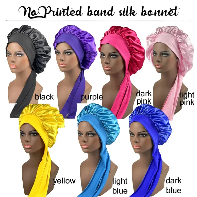 Silk Bonnet For Women Large Sleeping Cap For Hair Care Soft Satin Bonnets With Wrap Tie No Frizz No Fly Aways Hair Bonnets LOGO