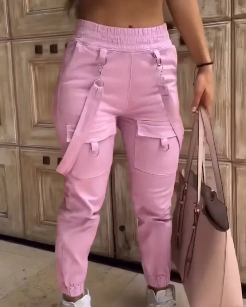 Women's Cargo Pants Autumn Cuff Suspenders Streetwear