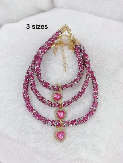 Adjustable Pet Necklace Cat Dog Collar with Diamond Zircon Heart Pendant Jewelry Luxury Metal Puppy Collars Dog Accessories