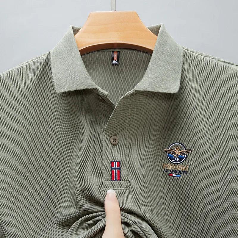 Short Sleeved Polo Shirt for Men in Summer 2025, New Business Casual Wrinkle Resistant Half Sleeved Lapel T-shirt, Loose and Iro