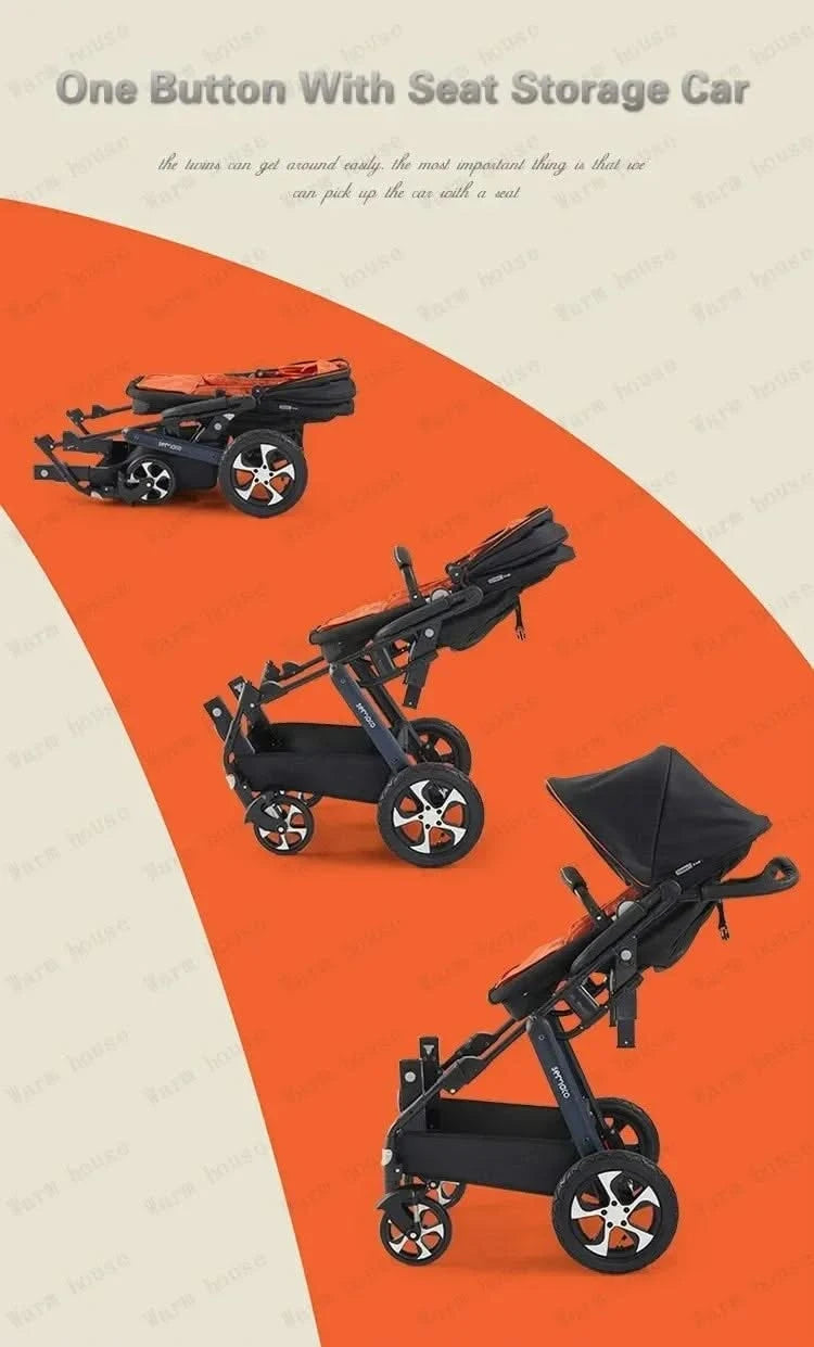New Twins Baby Stroller Foldable Double Baby Stroller for Two Children Shock-absorbing Twin Baby Stroller Four Wheel Cart