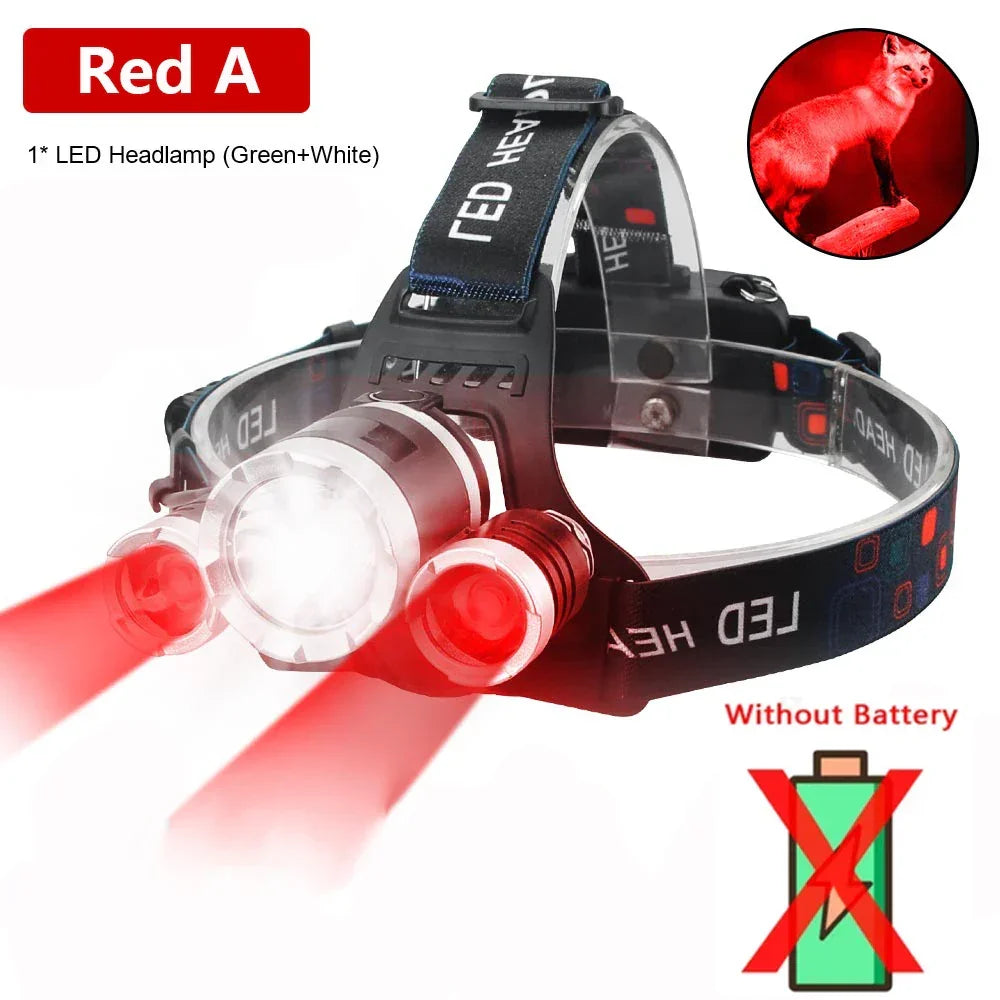 Hunting Headlamp Red+White Dual Light Rechargeable Fixed Focus Waterproof 4Modes Headlight Hunting Camping Hiking Working Light