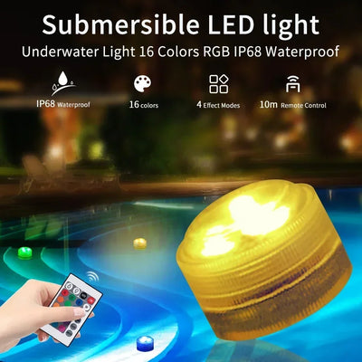 Mini Submersible Led Light Underwater Lights With Remote Control RGB Night Light Pool Light for Pond Bathtub Party Swimming Pool