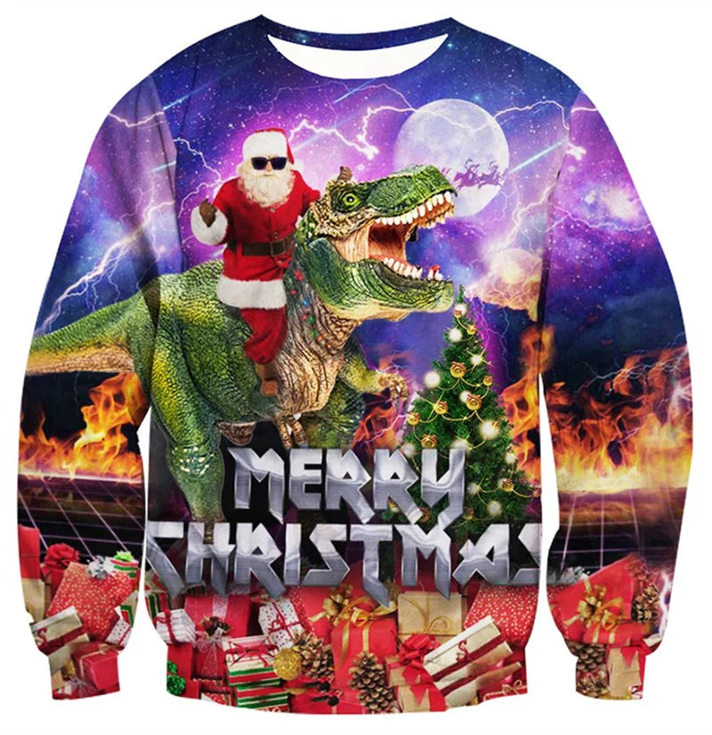 Ugly Christmas Sweater For Men Women Funny Novelty Xmas Sweatshirt 3d Printed Cartoon Animal Long Sleeve Pullover Hoodies Tops