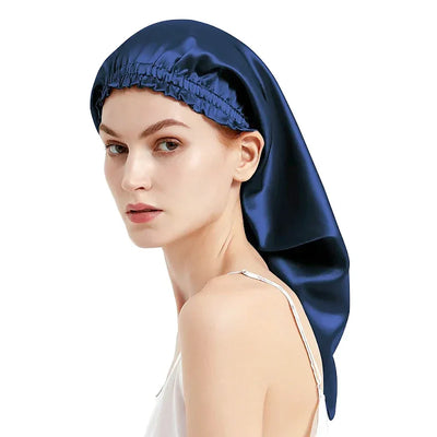 100% Pure Mulberry Silk Bonnet Sleep Hair Cap Long Bonnets Hair Wrap Adjustable Straps for Long Curly Hair Braid 19 Momme