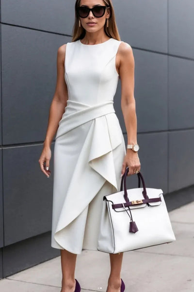 Women Classy Solid Color with Scoop Neck Split Dresses Formal Party Elegant Bodycon Dress