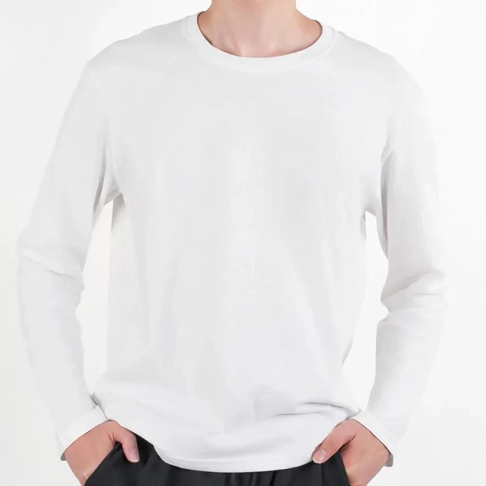 Men's Casual Round Neck Cotton Moisture Wicking Long Sleeve T Shirts | Tees | Tanks | White, Black Undershirts Loose Fit