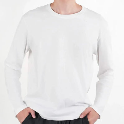 Men's Casual Round Neck Cotton Moisture Wicking Long Sleeve T Shirts | Tees | Tanks | White, Black Undershirts Loose Fit
