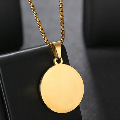 Sifisrri Engrave Picture Necklace Personalized Stainless Steel Jewelry For Women Men Customized Round Pendant Family Text Gift