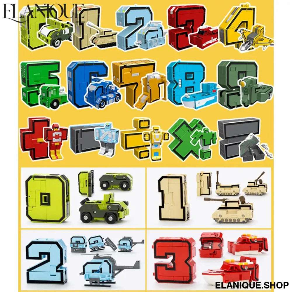 DIY Creative Building Blocks Educational Toys Assembling Action Figure Transformation Number Robot Deformation Robot Toy for Kid