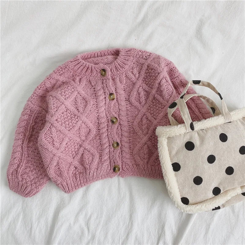 Girls' Sweater Coats 2025 Spring Autumn New O-neck Solid Soft Knitted Cardigan Korean Children's Casual Loose Sweaters