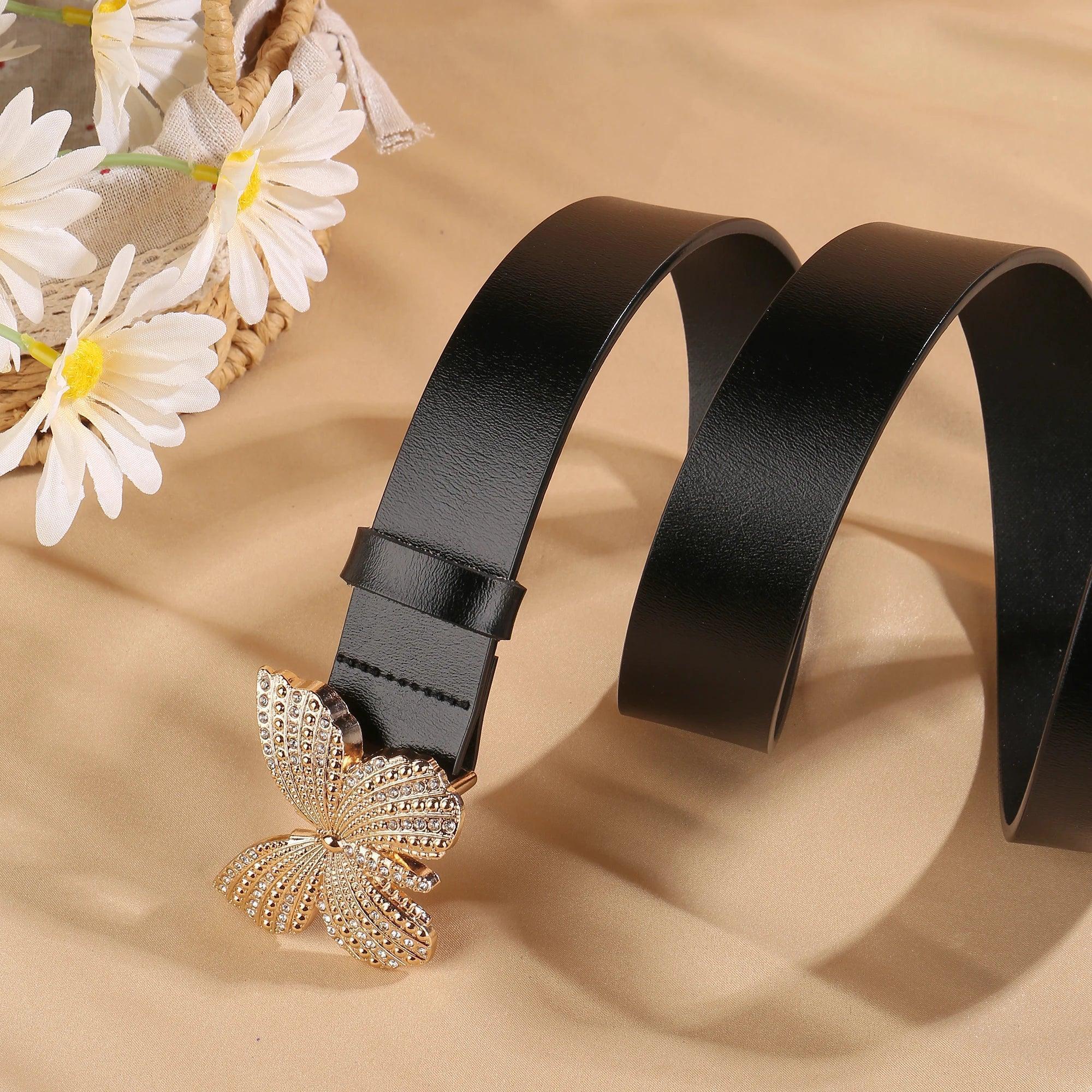 Fashion leather belts for women| belt butterfly fairy core punk goth buckle grommet | waist accessories