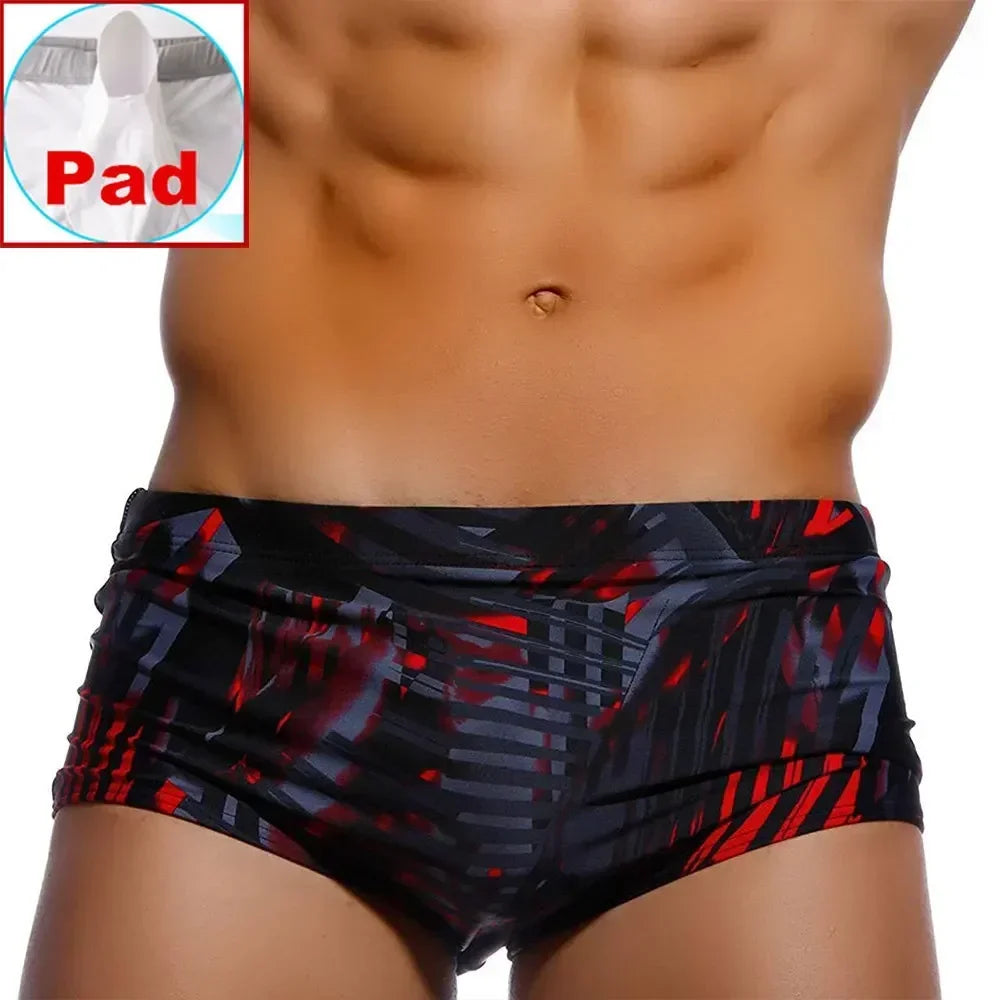 Men Swimwear Brazilian Traditional Cut Swimsuits Swim Bikini Surf Boxer Briefs Board Shorts Trunks Black and Red Sunga