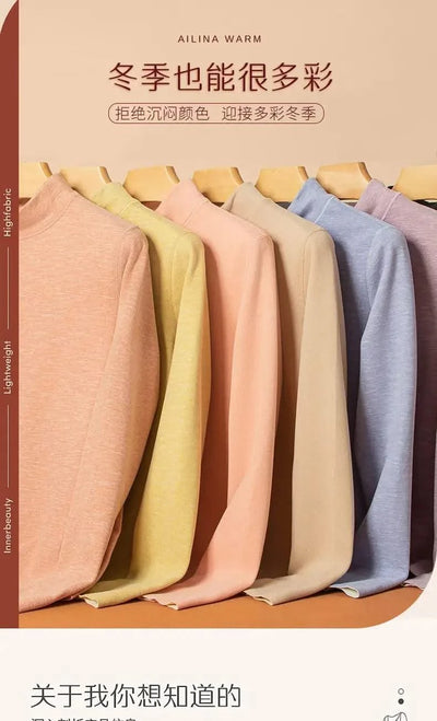 Thermal Underwear Sets for Women Mid-high Collar High Stretch Base Tops