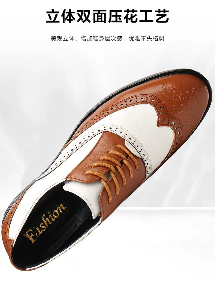 Retro Men's Oxford Shoes Fashion Block Carved Casual Shoes Social Shoes Male Business Dress Leather Shoe Zapatos Para Hombres