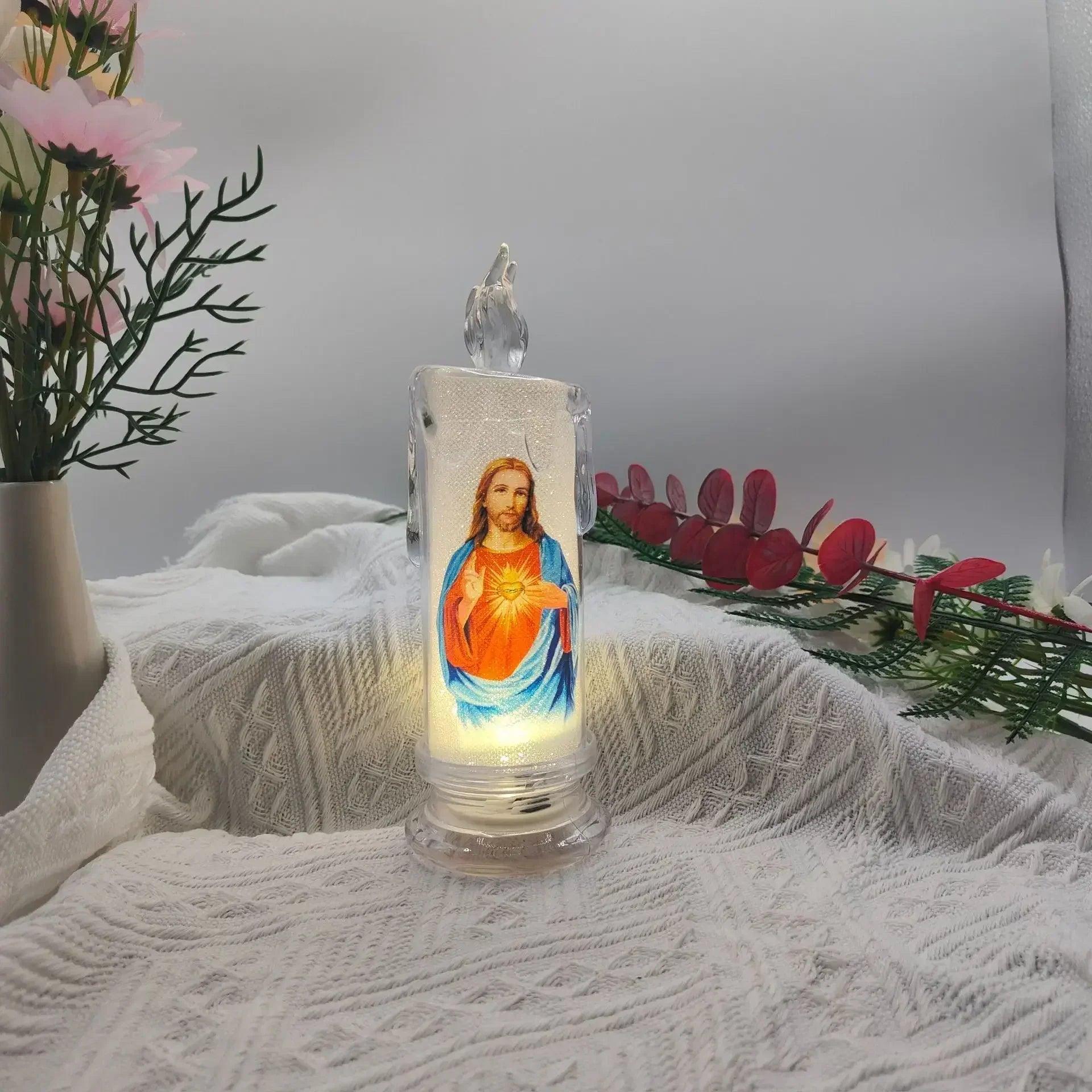 Led candle jesus virgin mary church prayer religious activities candlelight home decoration