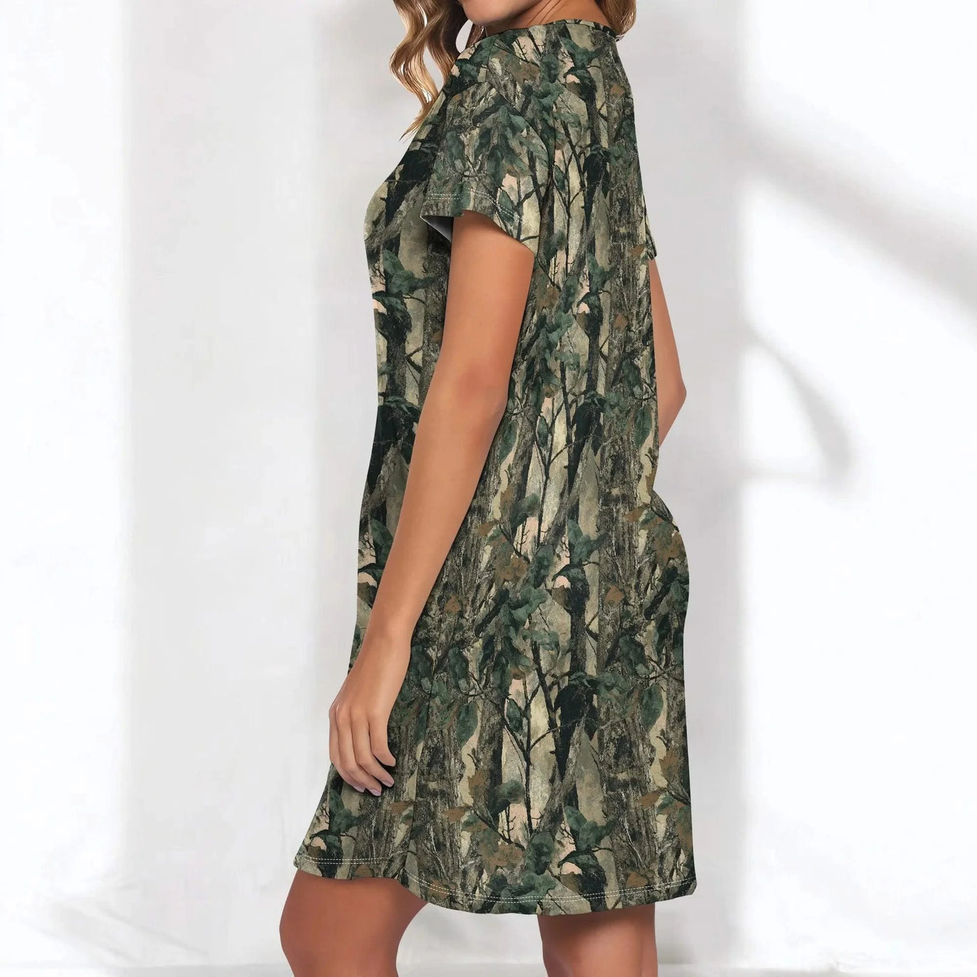 Women's Camo Print T-Shirt Dress Hunting Forest Graphic