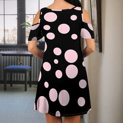 Women's Black Dress with Pink Dots S-3XL