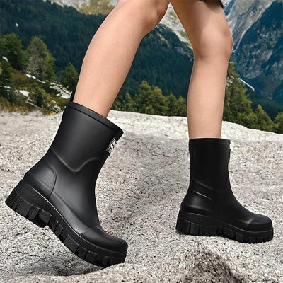 Women Waterproof Boots New Style Elastic Mouth Ankle Boots Mid Top Rain Shoes Non Slip Outdoor Indoor Chelsea Water Boot Woman