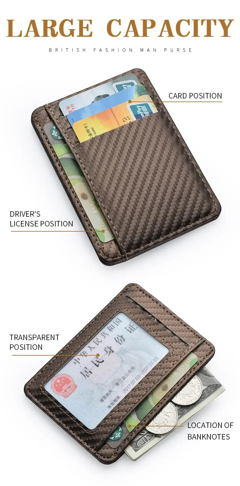 Men's Slim Thin Minimalist Front Pocket Wallets Men Anti Rfid Blocking Protected Magic ID Credit Card Holder PU Leather Wallets