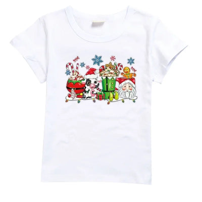 Christmas European and American Children's Clothing, Round-neck Short-sleeved T-shirts for Boys and Girls, Casual Summer Clothes