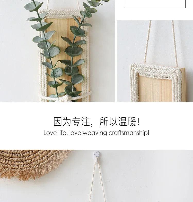 Bohemian with hand ceremony woven rope wood wall decoration simple home living room homestayings kawaii decor