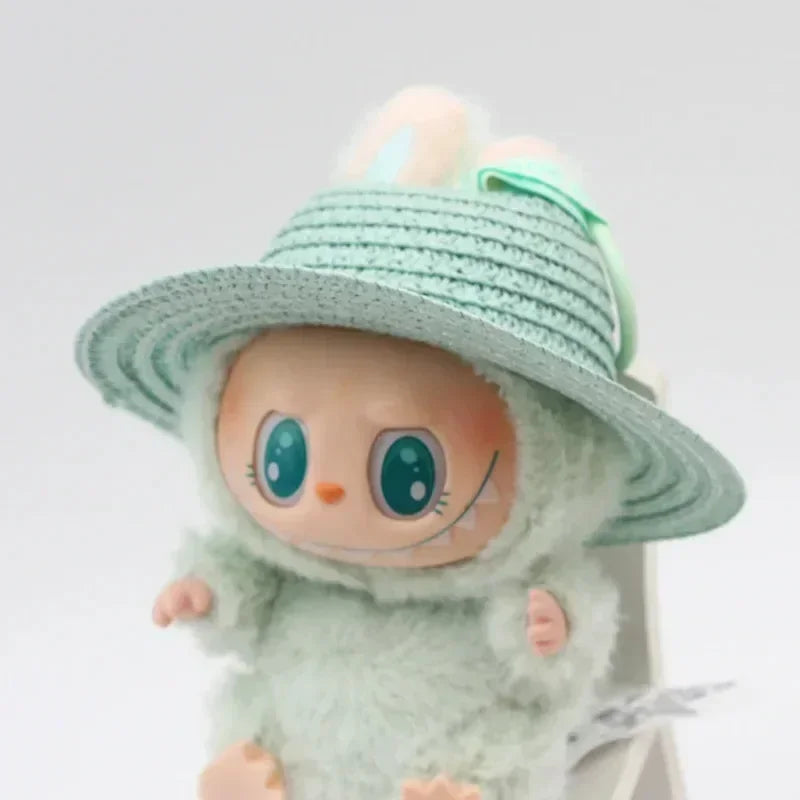 Labubu open top straw hat, party clothing accessories, rustic style Labubu baby clothes decoration accessories (hat only)