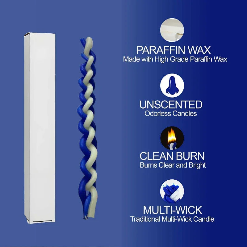 2PACK Havdalah Candle Blue and White Braided Jewish Largest Candle Smokeless Lighting Shabbat Candles for Saturday Night