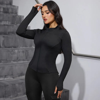 Women's Fitness Sports Coat Women Zipper Long-sleeved Stand-up Jacket Quick-drying Training Yoga Clothes Summer Breathable Top