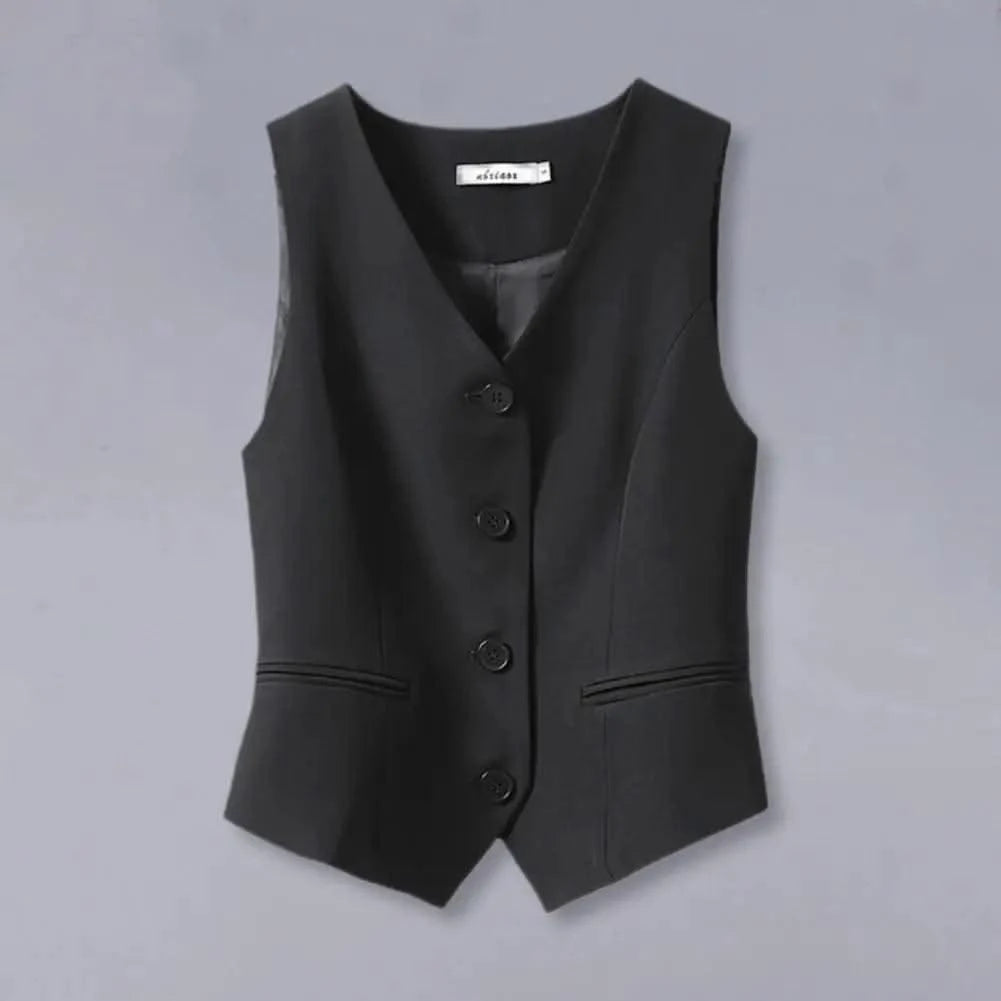 Women Fashion Front Button Fitted Waistcoat Activewear